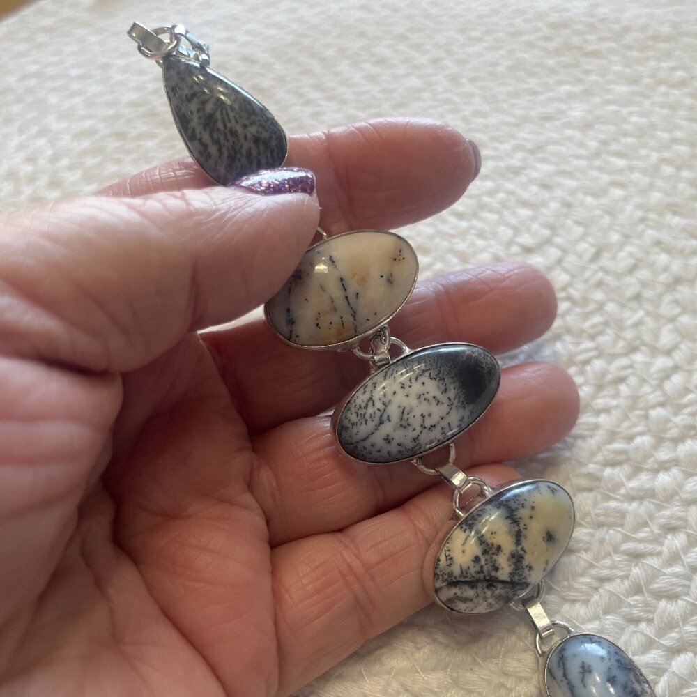Beautiful DENDRITE OPAL Handmade Sterling 925 Bracelet Size 8 3/4" #311E - Picture 2 of 3